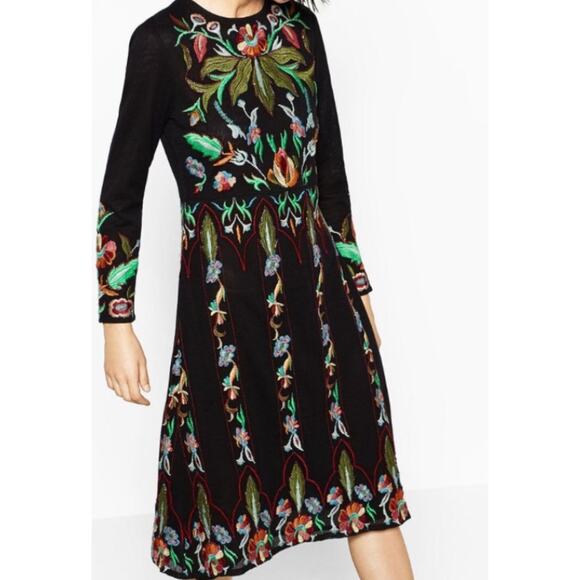 Zara Knit Beaded Embroidered Dress Boho Floral Wedding Guest Whimsygoth Small - Picture 2 of 15